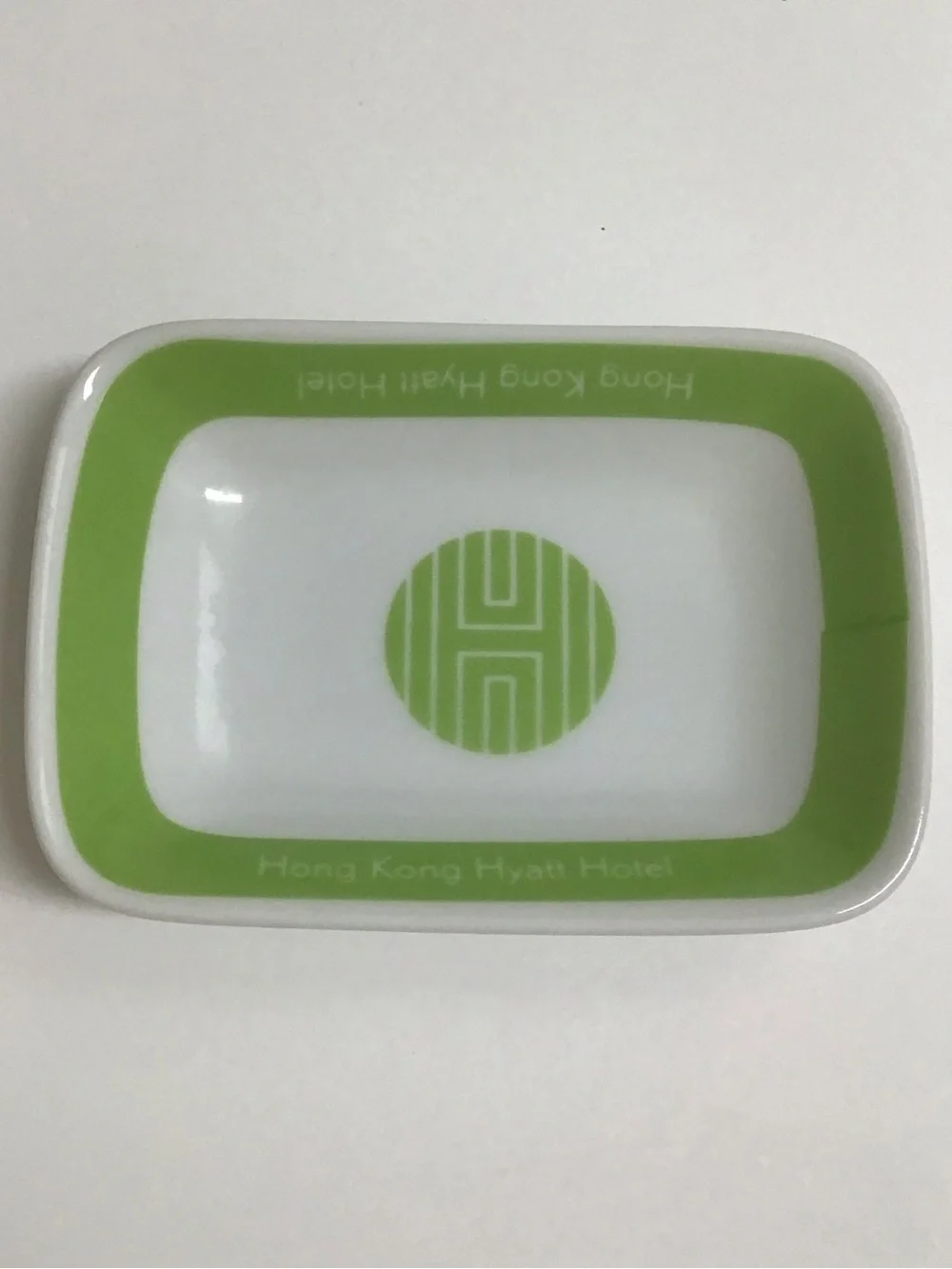 Hong Kong Hyatt Hotel Soap Dish Lime Green White Ceramic Mod Rings RARE Vintage